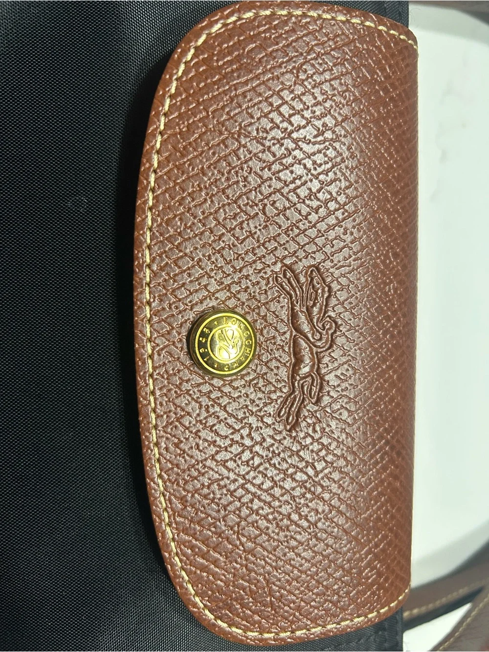 Longchamp Black Tote with Brown Trim and Handles
